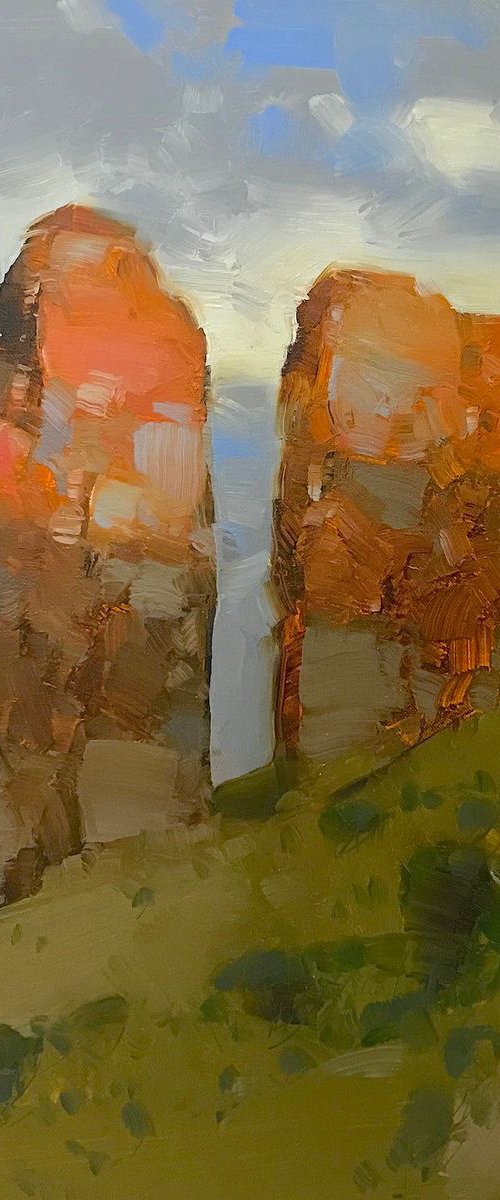 Cliff Mountain, Landscape, Original oil painting, One of a kind Signed by Vahe Yeremyan