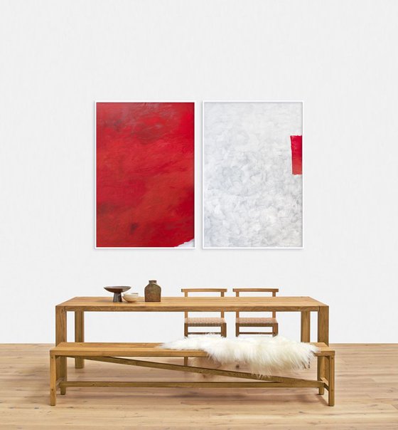 Red and White. xl large abstract painting