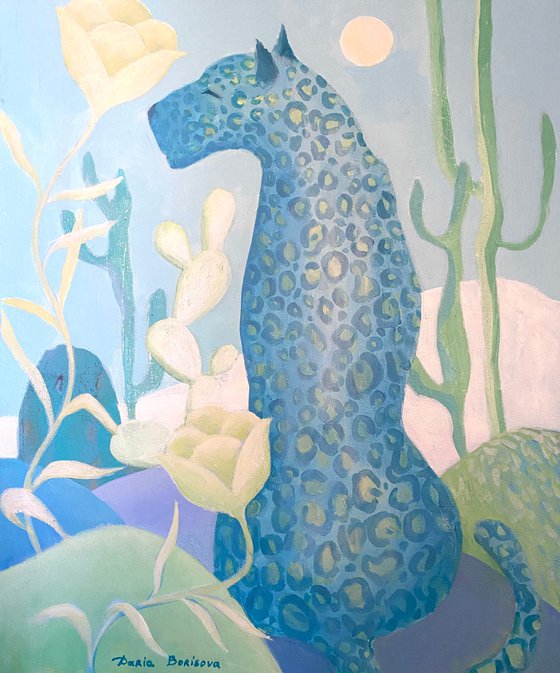 Blue Leopard. Acrylic painting on canvas