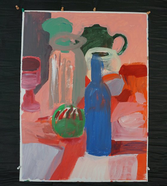 Blue Bottle with Black Teapot