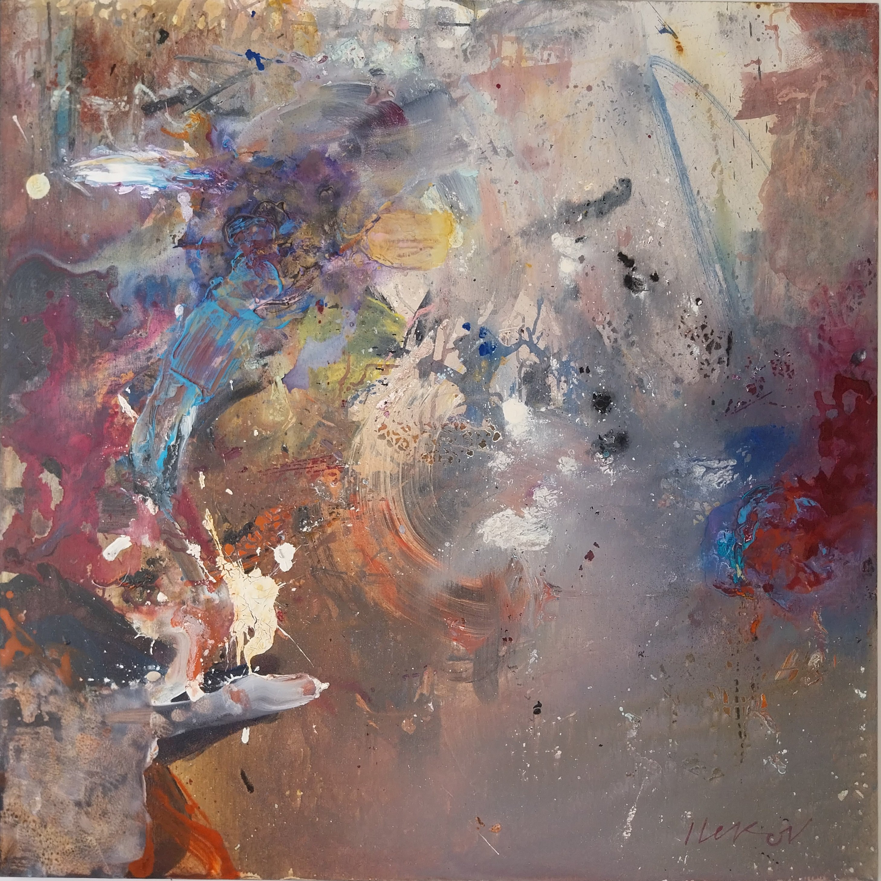 Abstract Acrylic Painting By Ivo Lekov, 39 X 39, Composition Abstract 6, Original Artwork