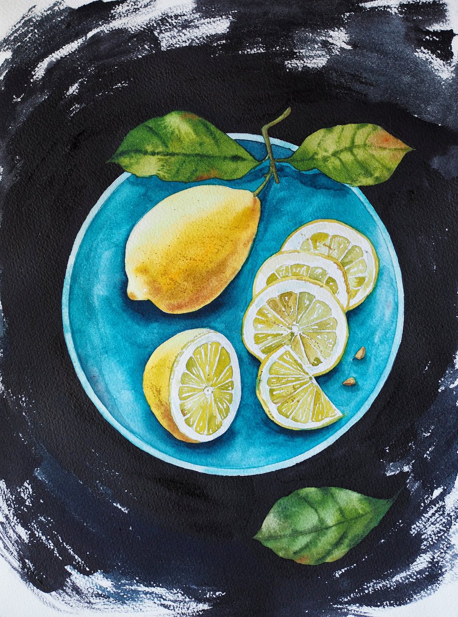 Impressionistic Watercolour , Lemon Still Life By Delnara El, 12 X 16, Artwork For Sale On Artfinder