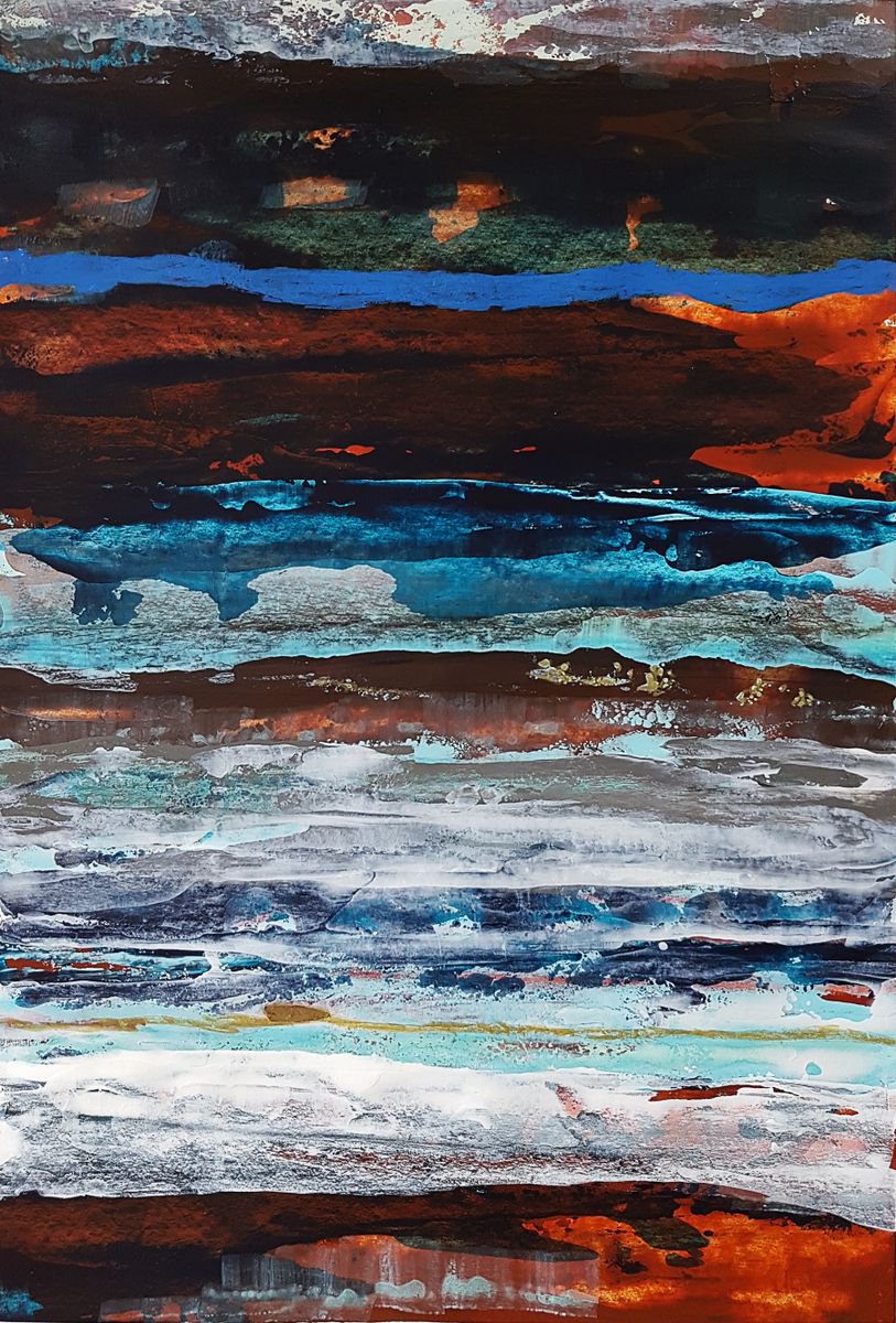 Abstract Acrylic Painting By Fabienne Monestier, 15 X 21, Strata, Original Artwork