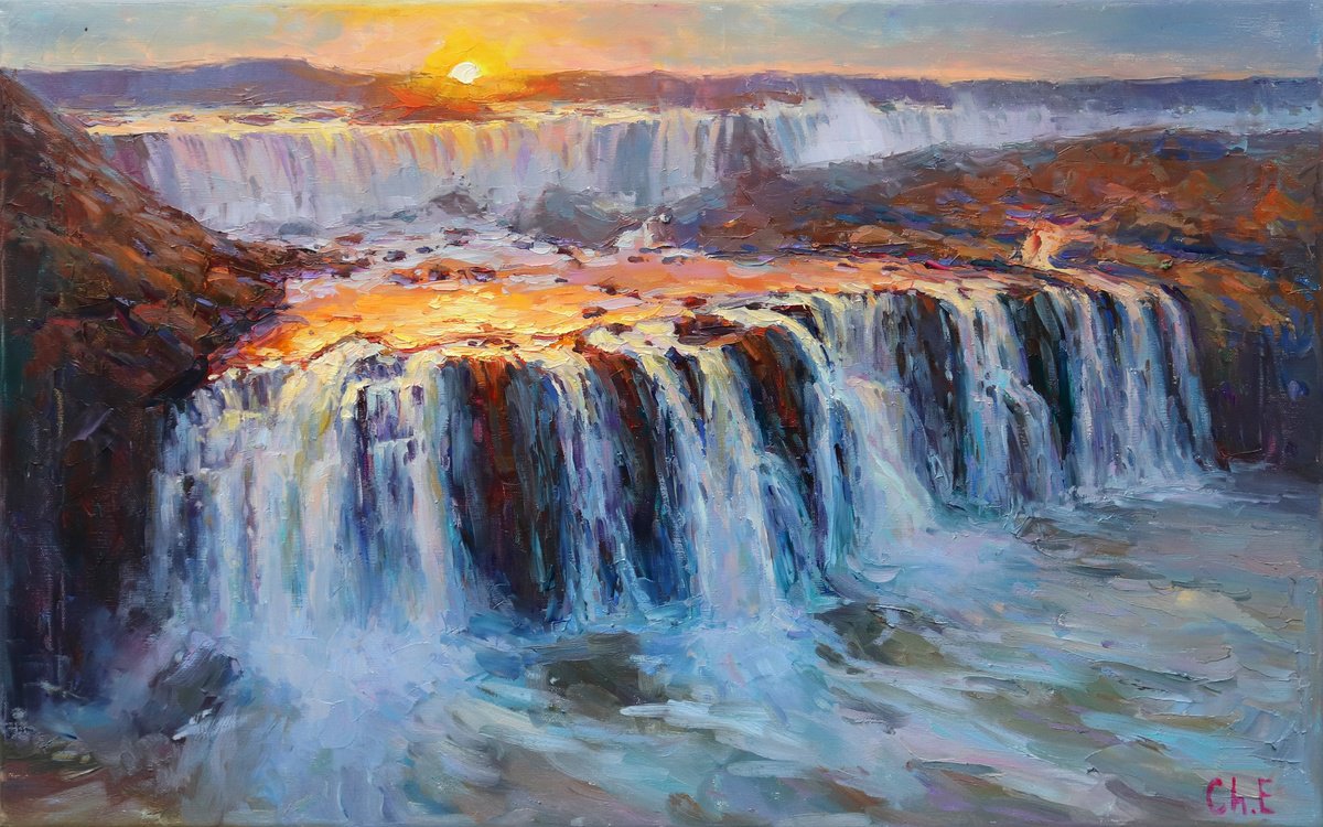 Evening Waterfall By Evgeny Chernyakovsky, 31 X 20, Artwork For Sale On Artfinder