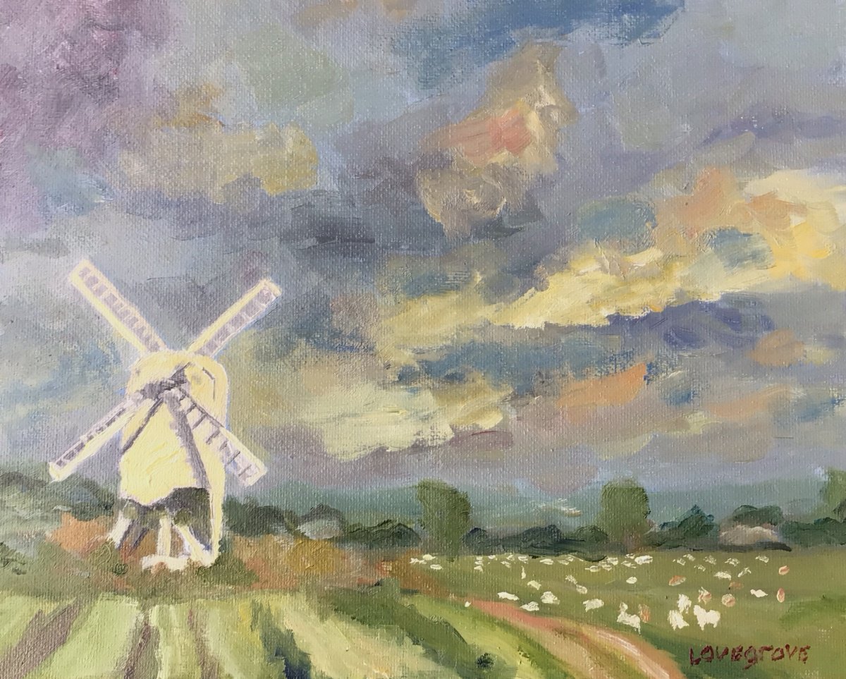 Impressionistic Landscape Oil Painting By Julian Lovegrove Art, 10 X 8", A Rare Post Mill In Kent, Original Artwork