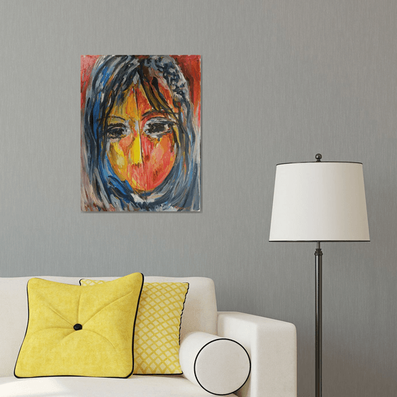 SILENCE - portrait, original painting, face, Paris 65x50