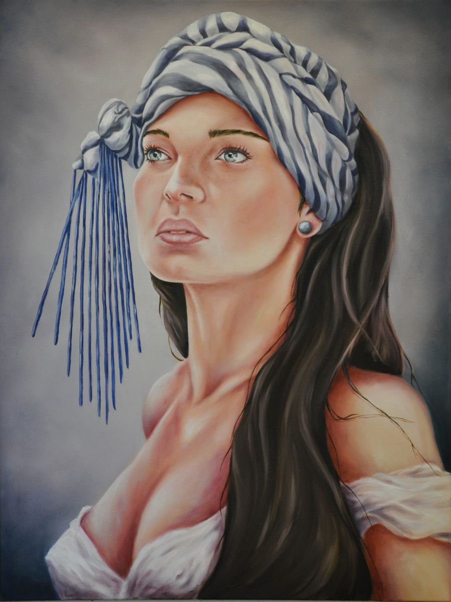 Photorealistic Portrait Oil Painting By Mullo Art, 30 X 39", Lost Horizons, Original Artwork