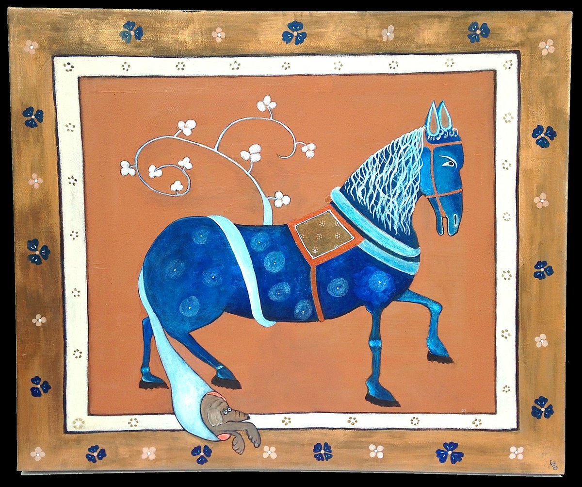 Impressionistic Animal Acrylic Painting By Eleanor Gabriel, 27 X 23, The Conque Horse, Original Artwork