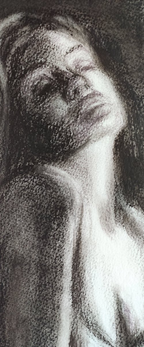 Woman in Passion Charcoal Drawing Sexy Girl Black and White by Anastasia Art Line