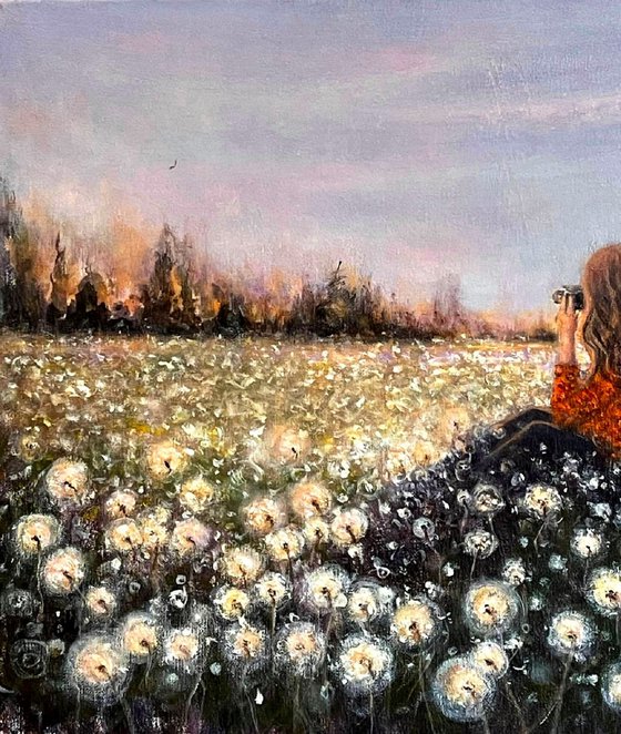 dandelion field painting