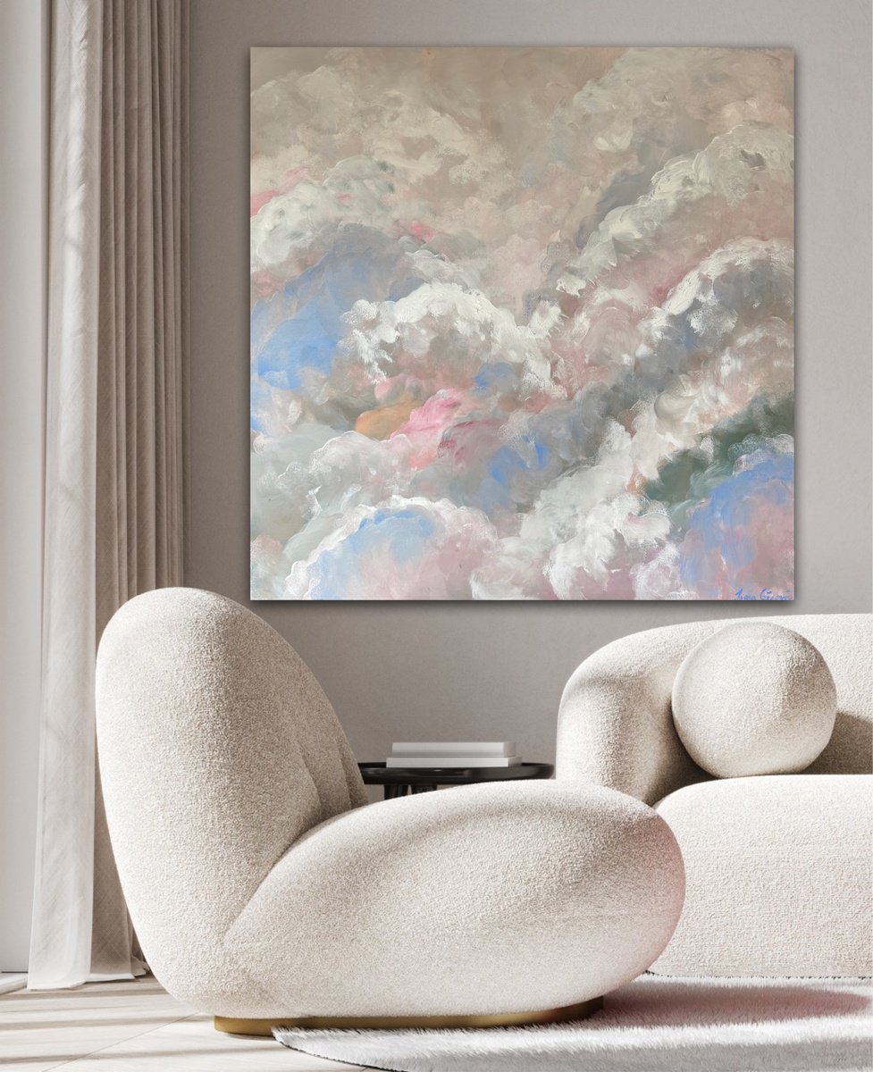 Abstract Landscape Acrylic Painting By Ivana Gigovic, 39 X 39, Pastel Skies, Original Artwork