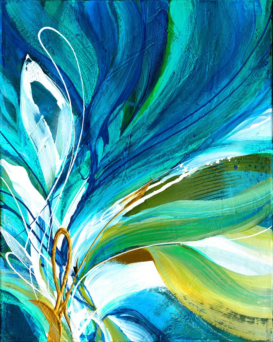 Abstract Botanical Acrylic Painting By Kathy Morton Stanion, 16 X 20", Letting Go 2, Original Artwork