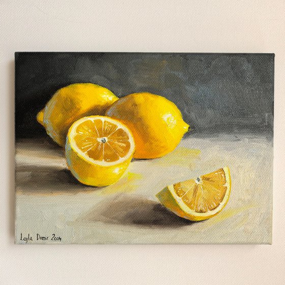 Lemon on grey fruit still life