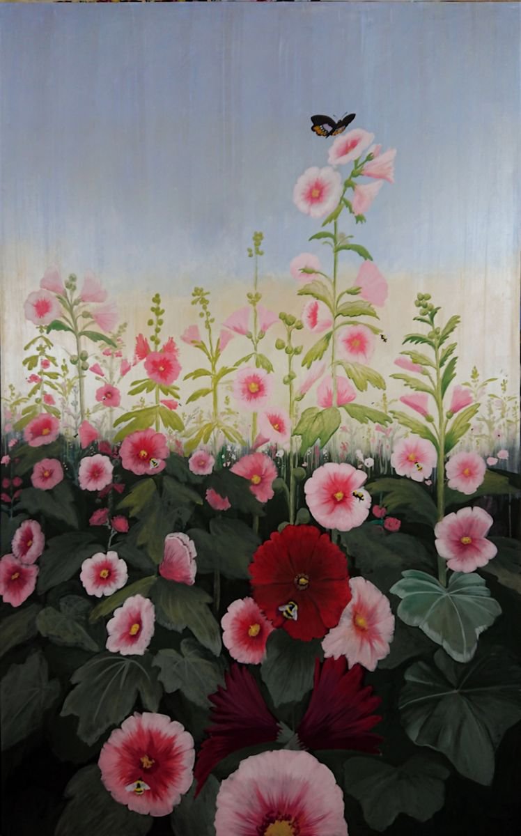 Field of Mallows Flower Painting by Caridad I. Barragan