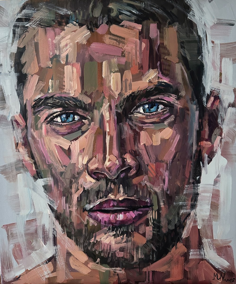 Expressive Portrait Oil Painting By Emmanouil Nanouris, 24 X 28, Handsome, Original Artwork