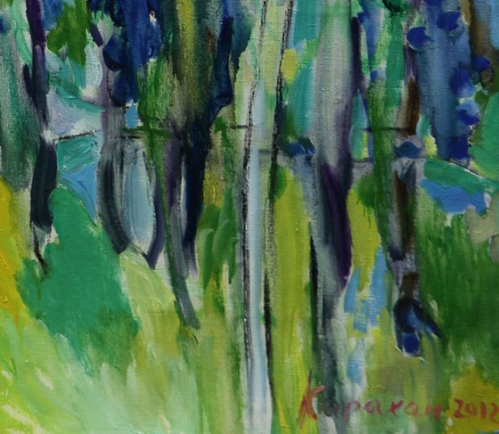 VINEYARD LANDSCAPE - original landscape art, summer plant tree garden grape , large size