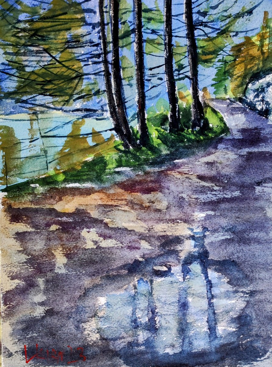 Impressionistic Landscape Watercolour By Leonid Kirnus, 10 X 14", Path In The Mountains, Original Artwork