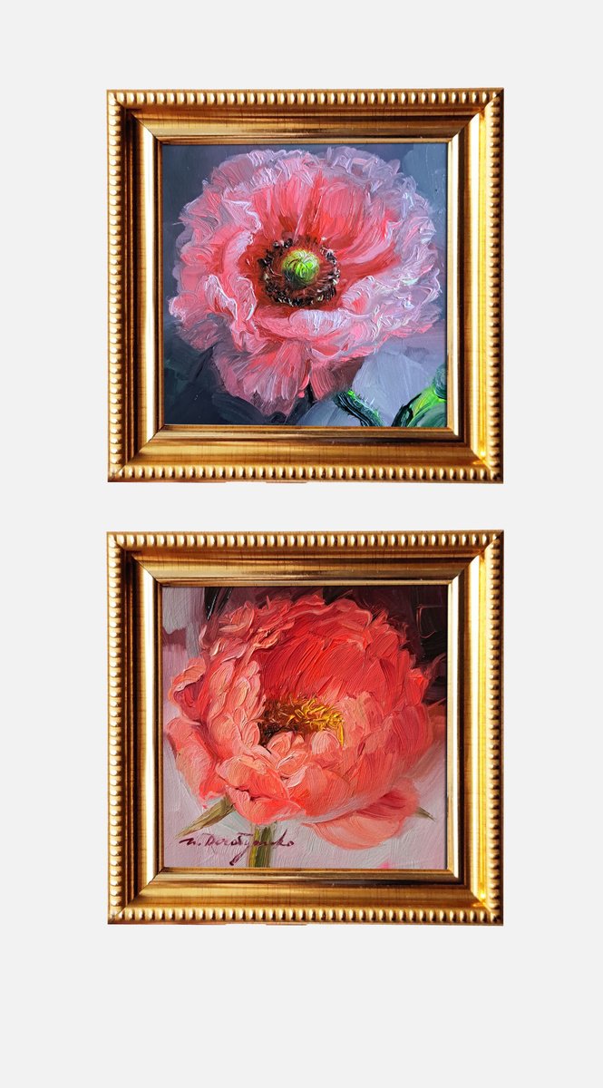 Impressionistic Botanical Oil Painting By Nataly Derevyanko, 5 X 5", Love Flowers, Original Artwork