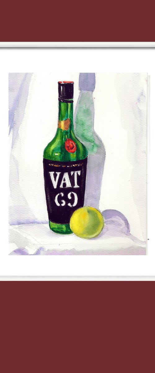 Whiskey Bottle & fruit 15 by Asha Shenoy