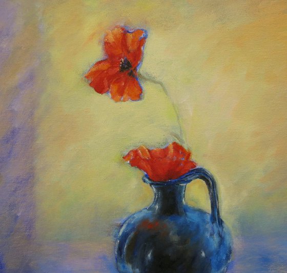 Blue Jug and Poppies