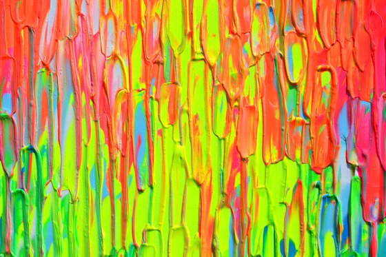 Rainbow Rain - Large Textured Abstract
