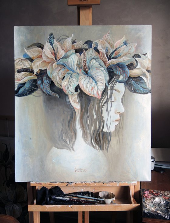 Self-portrait with flowers