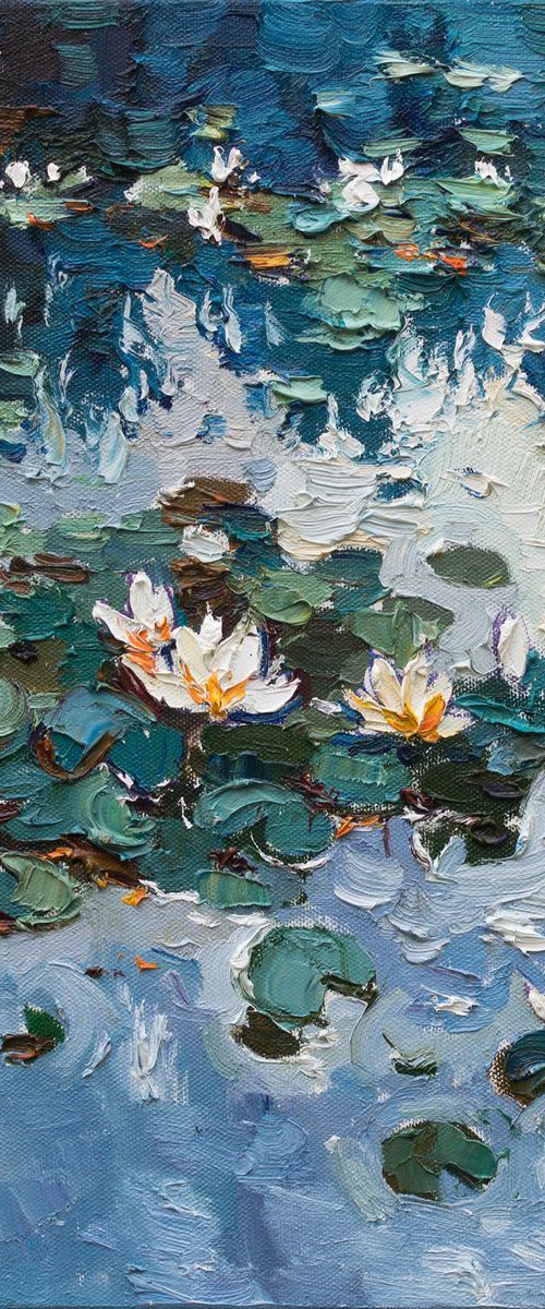 White Water Lilies - Original Oil Painting by Anastasiia Valiulina