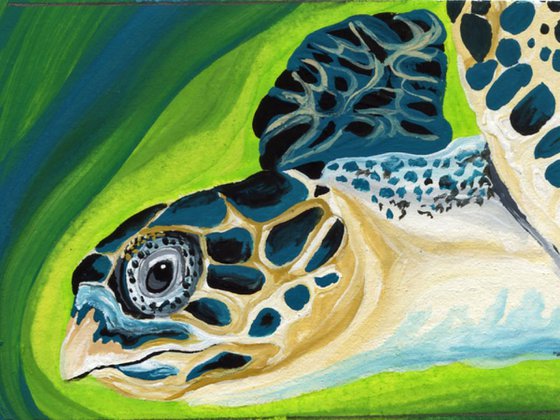 ACEO ATC Original Miniature Painting Sea Turtle Marine Wildlife Art-Carla Smale