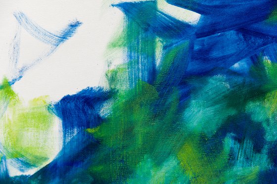Abstract tall grasses 2 in green and blue - READY TO HANG