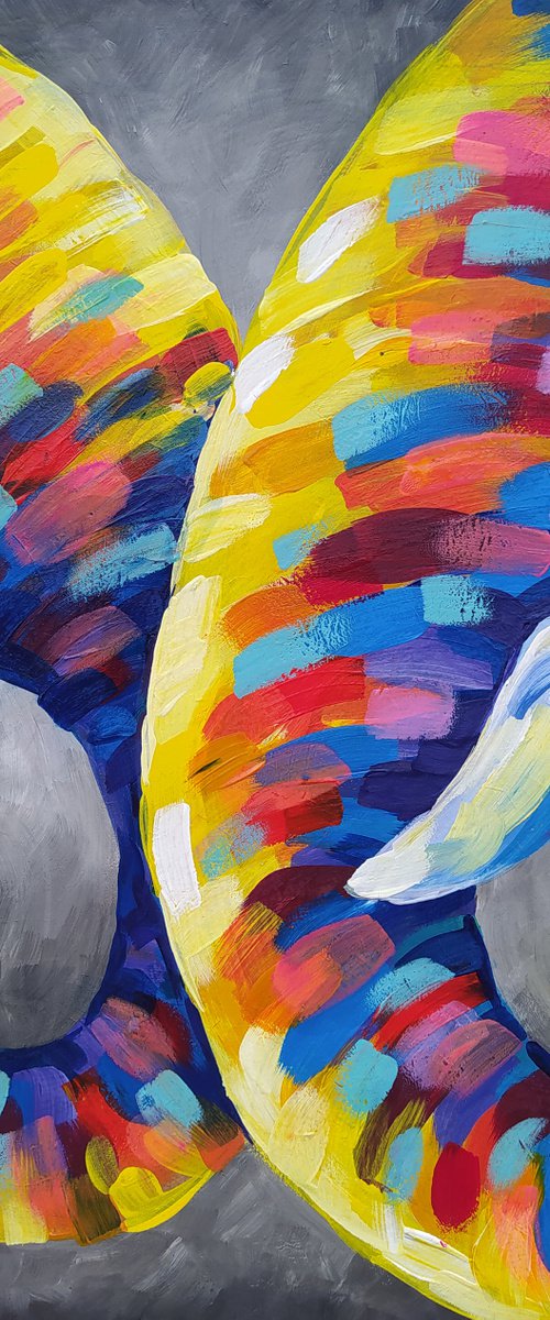 Embrace - elephants, mother, acrylic, elephant, mother's love, Africa, love, animals, gift for mother, acrylic painting, Impressionism, gift. by Anastasia Kozorez