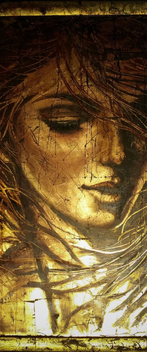"Ginger gold",  original mixed-media painting, 75.5x55.5x1 cm, ready to hang by Elena Kraft