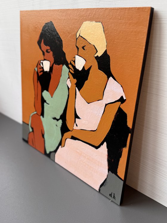 Women Drinking Coffee Original Painting