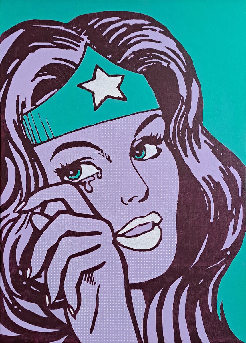 Urban And Pop Portrait Acrylic Painting By Copyright, 20 X 28, Wonder Woman Pop Purple Green, Original Artwork