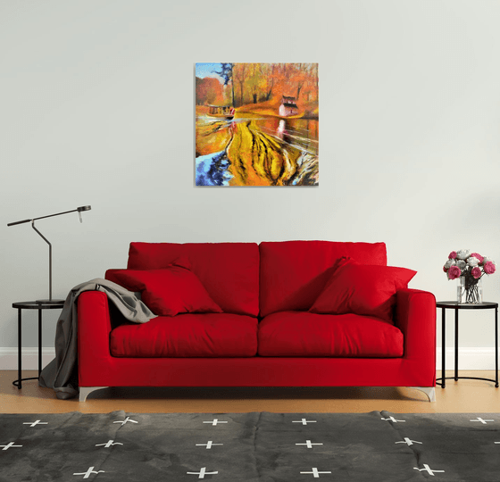 Golden time. Large abstract Oil Painting