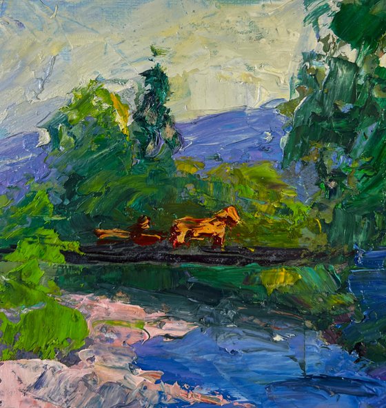 Mountain River Descending through Forest