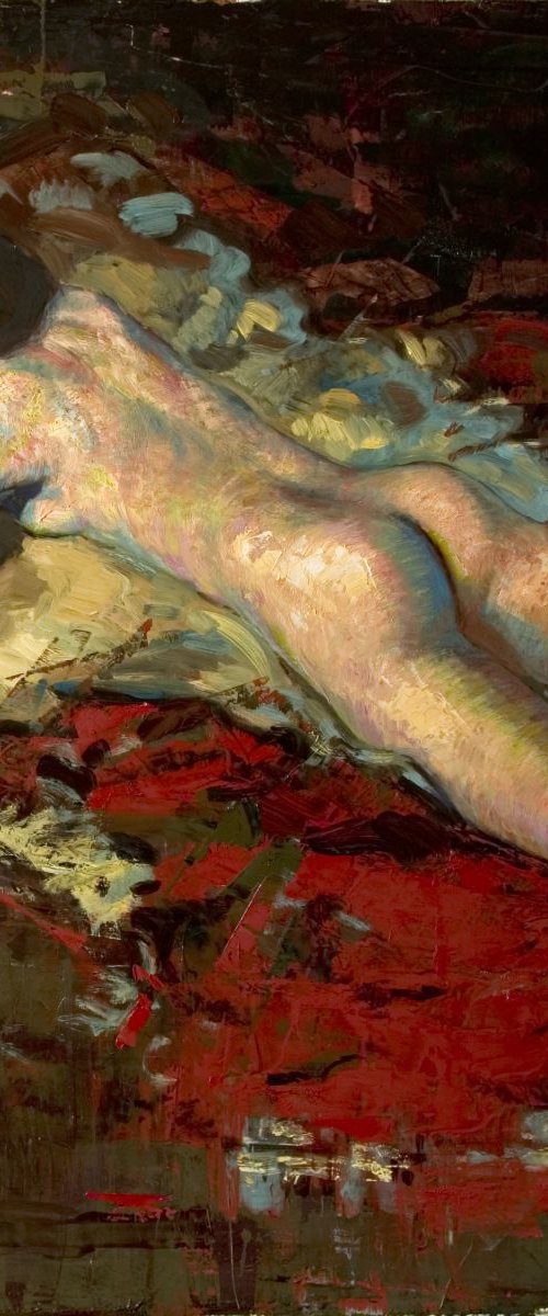 modern impressionist nude of a sleepy woman by Olivier Payeur