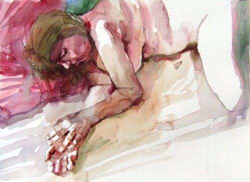 resting hands on the bed... by Goran Žigolić Watercolors