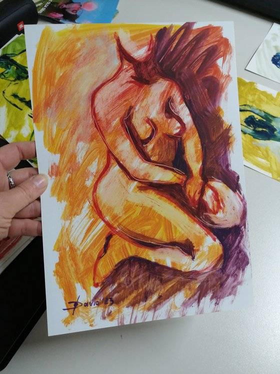 Nude study female oil on paper