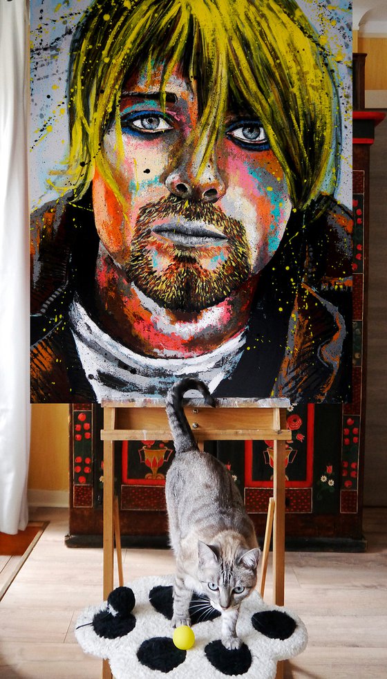 Portrait Kurt Cobain In Bloom Celebrity Decorative Wall art Home deco Hotel Ready to hang