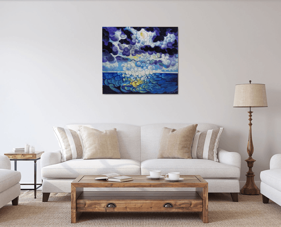 Full Moon (80x90cm, cubism, oil painting, ready to hang)