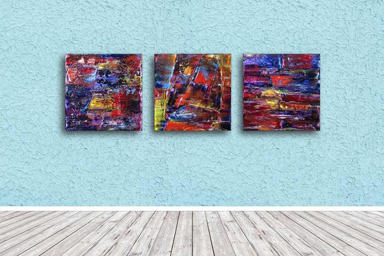 "Deep In Thought" - FREE WORLDWIDE SHIPPING - Original Large PMS Abstract Triptych Oil Paintings On Canvas - 60" x 20"