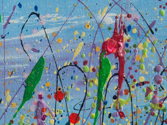 Flower Meadows Against the Sky Abstract  Pollock Inspired  Painting