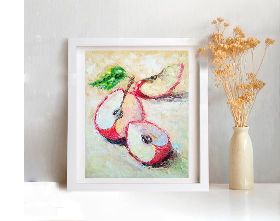 Apple Painting Original Art Fruit Still Life Artwork Red Apples Wall Art