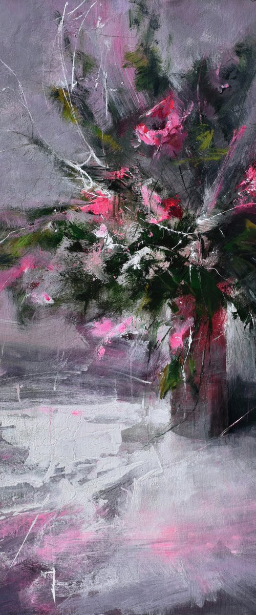 " Vase of pink flowers " W 97 x H 121 cm by Ivan Grozdanovski