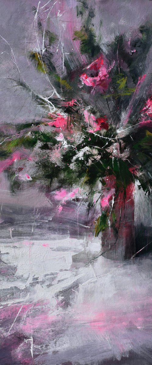 " Vase of pink flowers " W 97 x H 121 cm by Ivan  Grozdanovski