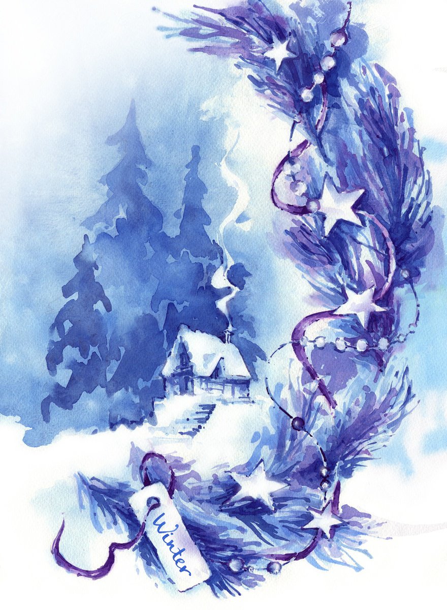 Impressionistic Cityscapes Watercolour By Ksenia Selianko, 11 X 15", "The Four Seasons - Winter", Original Artwork