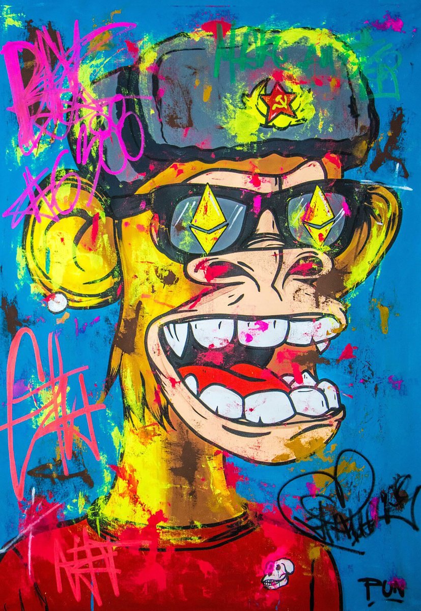 Portrait Acrylic Painting By Carlos Pun Art, 43 X 59, Bored Ape Yacht Club #6388 In Acrylics, Original Artwork