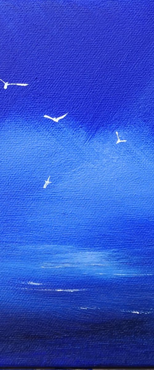 Free as a Bird 4 - seascape, blue, small, gorgeous by Mel Graham