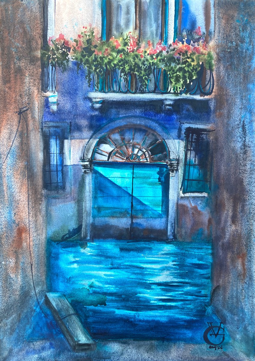 Impressionistic Cityscapes Watercolour By Valeria Golovenkina, 15 X 22", Light And Shadow In Venice, Original Artwork
