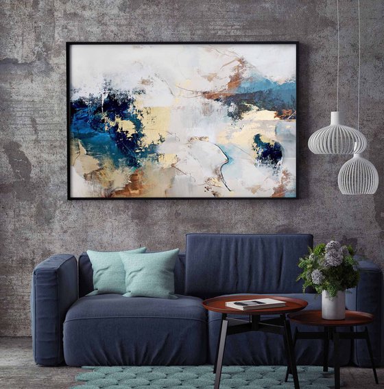"Avalanche 5" Blue gold abstract acrylic art